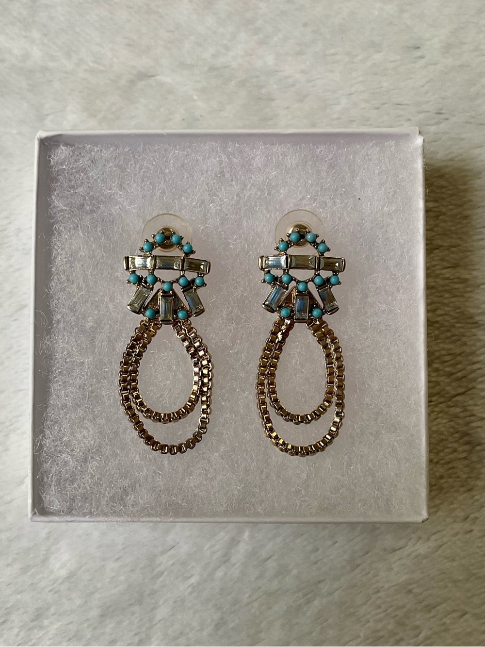 ANTHROPOLOGIE Gold and Turquoise Crystal Drop Earrings